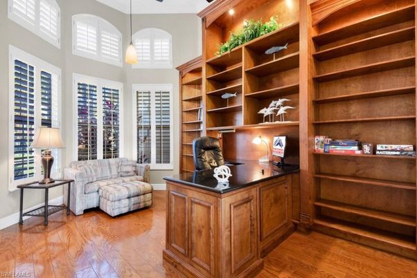 Home Office, Interior, Pendant Lights, Recessed Lighting, Wood Texture Flooring