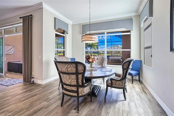 Dining room, Interior, Pendant Lights, Wood Texture Flooring