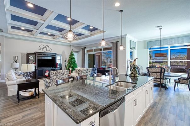 Dining room, Interior, Kitchen, Living room, Pendant Lights, Recessed Lighting, Wood Texture Flooring