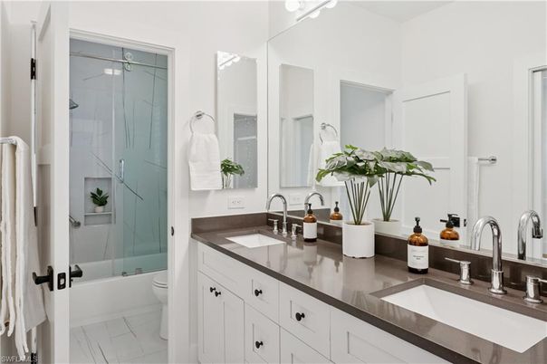 Bathroom, Dual Sink Vanities, Glass Shower, Interior, Marble