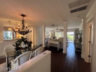 Chandelier, Dining room, Interior, Pendant Lights, Wood Texture Flooring
