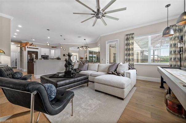 Dining room, Interior, Kitchen, Living room, Pendant Lights, Recessed Lighting, Wood Texture Flooring