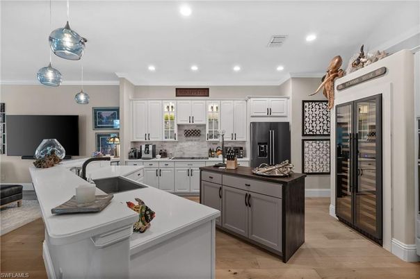 Interior, Kitchen, Pendant Lights, Recessed Lighting, Wood Texture Flooring