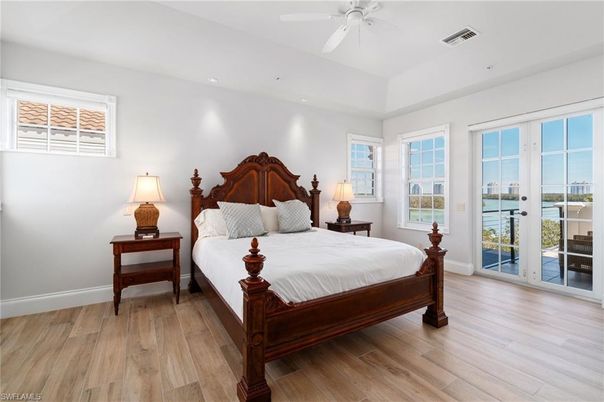 Bedroom, Interior, Recessed Lighting, Water, Wood Texture Flooring