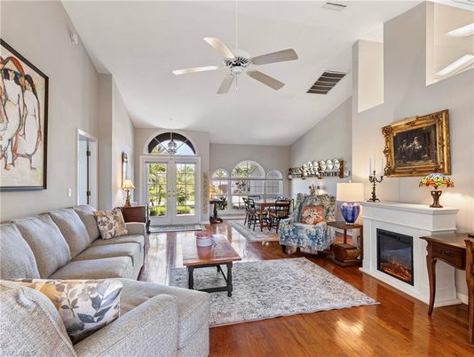 Dining room, Fireplace, Interior, Living room, Wood Texture Flooring