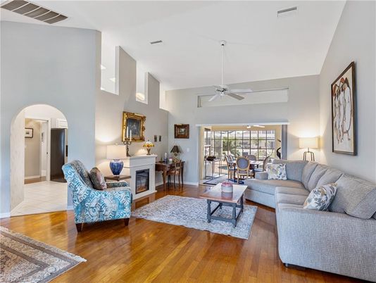 Dining room, Fireplace, Interior, Living room, Wood Texture Flooring