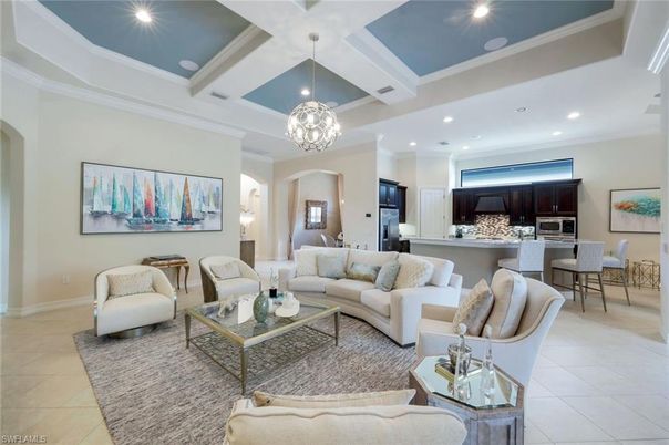 Chandelier, Dining room, Interior, Kitchen, Living room, Pendant Lights, Recessed Lighting, Stainless Steel Appliances