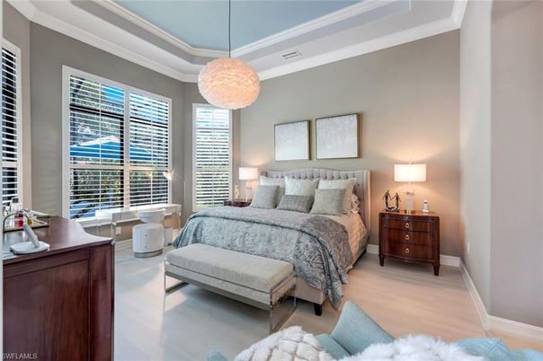 Bedroom, Interior, Pendant Lights, Wood Texture Flooring