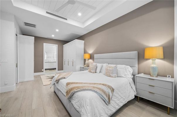 Bedroom, Interior, Recessed Lighting, Wood Texture Flooring
