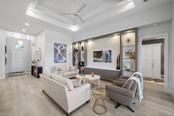 Interior, Living room, Recessed Lighting, Wood Texture Flooring