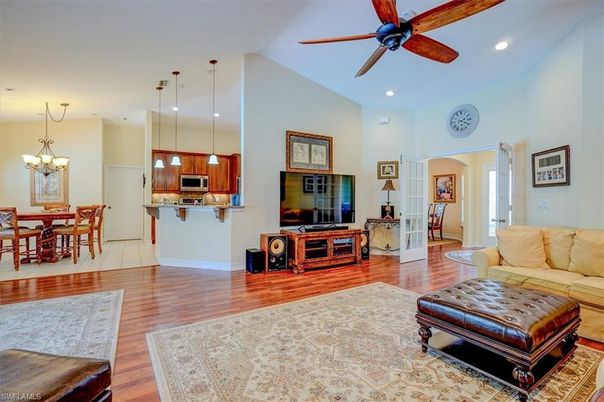 Chandelier, Dining room, Interior, Kitchen, Living room, Pendant Lights, Recessed Lighting, Wood Texture Flooring