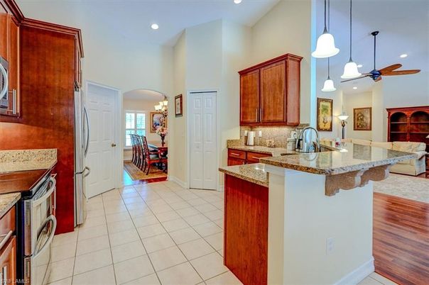 Chandelier, Interior, Kitchen, Pendant Lights, Recessed Lighting, Wood Texture Flooring