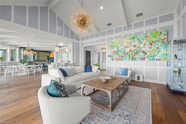 Chandelier, Dining room, Interior, Living room, Recessed Lighting, Wood Texture Flooring