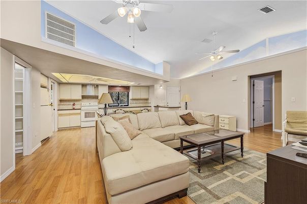 Interior, Kitchen, Living room, Stainless Steel Appliances, Wood Texture Flooring