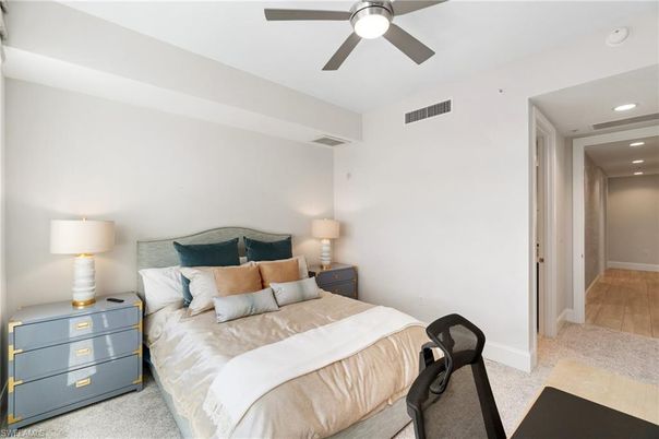Bedroom, Interior, Recessed Lighting, Wood Texture Flooring