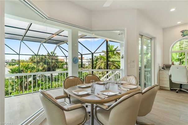 Dining room, Glass Ceilings, Interior, Recessed Lighting, Sun Room, Wood Texture Flooring