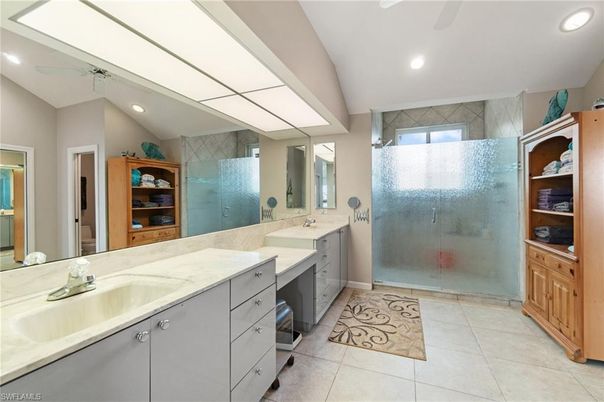 Bathroom, Dual Sink Vanities, Glass Shower, Interior, Recessed Lighting
