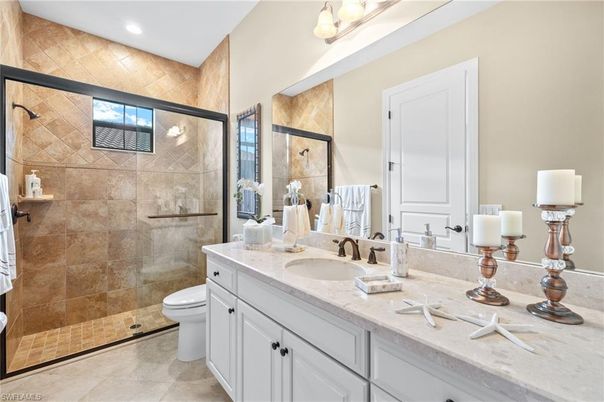 Bathroom, Dual Sink Vanities, Glass Shower, Interior, Recessed Lighting