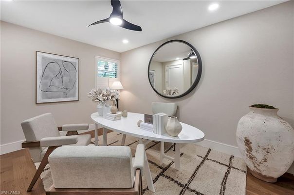 Home Office, Interior, Recessed Lighting, Wood Texture Flooring