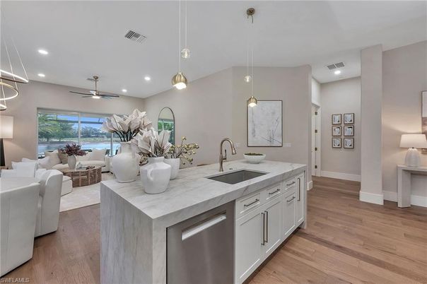 Interior, Kitchen, Living room, Pendant Lights, Recessed Lighting, Stainless Steel Appliances, Wood Texture Flooring