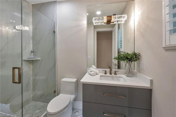 Bathroom, Glass Shower, Interior, Marble Walls, Recessed Lighting