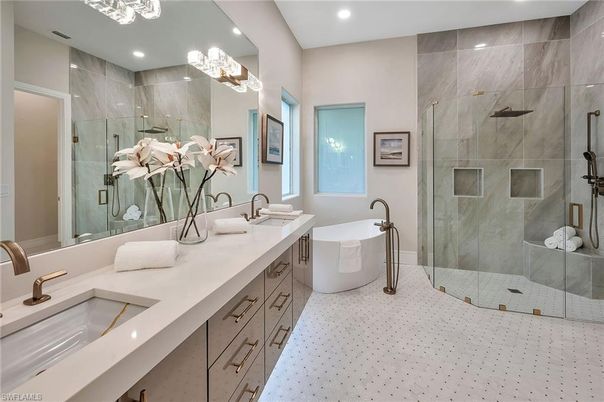 Bathroom, Dual Sink Vanities, Glass Shower, Interior, Recessed Lighting