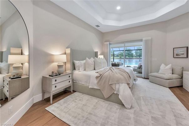 Bedroom, Interior, Recessed Lighting, Water, Wood Texture Flooring
