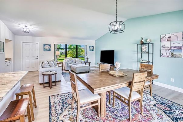 Dining room, Interior, Living room, Pendant Lights, Wood Texture Flooring