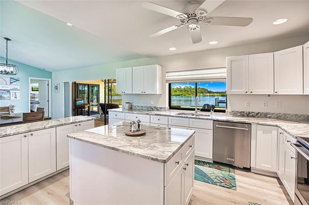 Interior, Kitchen, Pendant Lights, Recessed Lighting, Water, Wood Texture Flooring
