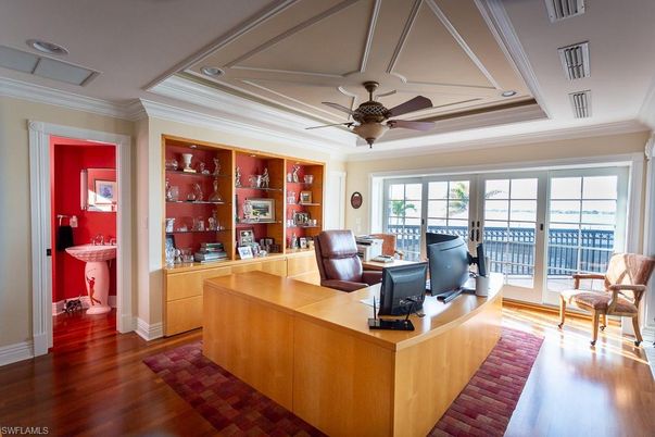 Home Office, Interior, Recessed Lighting, Water, Wood Texture Flooring