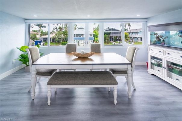 Dining room, Interior, Recessed Lighting, Wood Texture Flooring