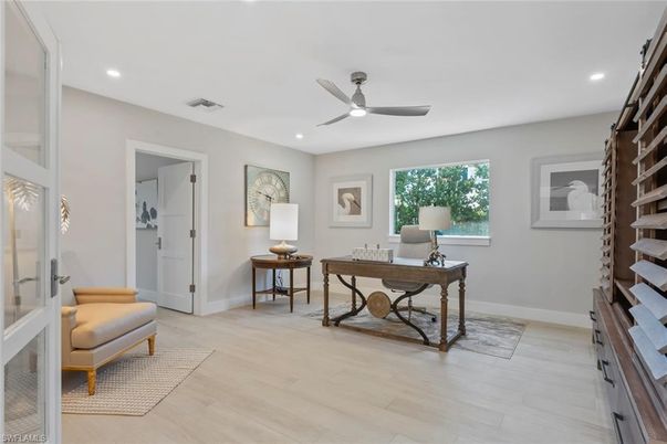 Home Office, Interior, Recessed Lighting, Wood Texture Flooring