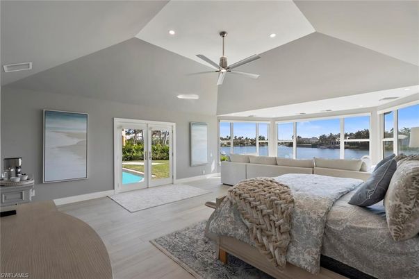 Bedroom, Interior, Recessed Lighting, Water, Wood Texture Flooring