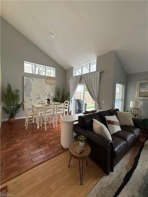 Dining room, Interior, Living room, Pendant Lights, Wood Texture Flooring