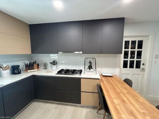 Interior, Kitchen, Recessed Lighting, Wood Texture Flooring