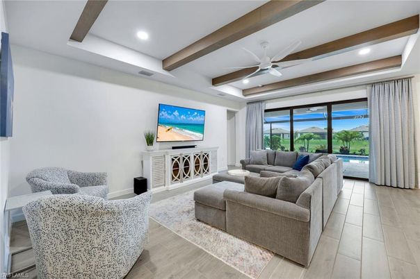 Interior, Living room, Recessed Lighting, Wooden Beams, Wood Texture Flooring