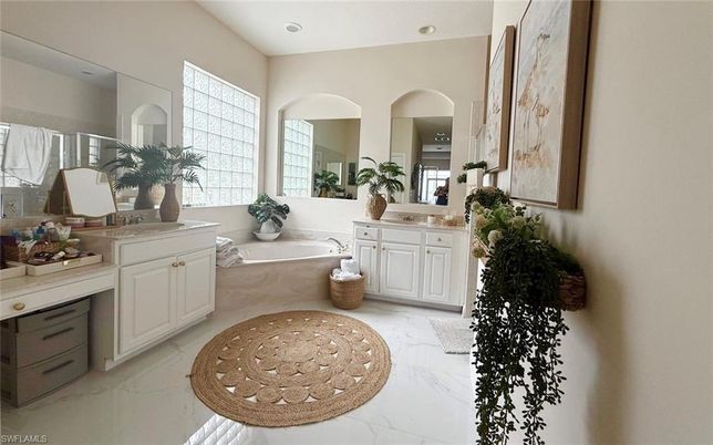 Bathroom, Dual Sink Vanities, Interior, Marble, Recessed Lighting