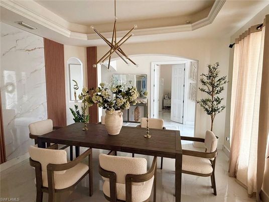 Dining room, Interior, Marble, Pendant Lights