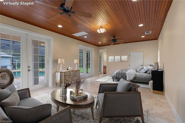 Bedroom, Interior, Living room, Recessed Lighting, Wooden Ceilings