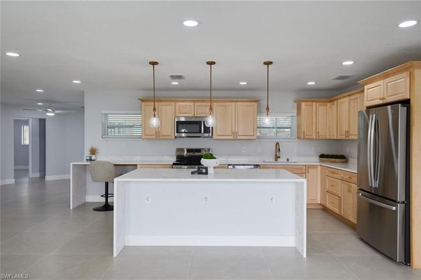 Interior, Kitchen, Pendant Lights, Recessed Lighting, Stainless Steel Appliances