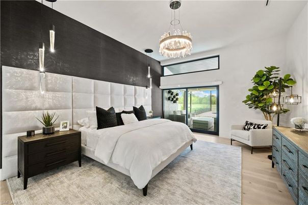 Bedroom, Chandelier, Interior, Pendant Lights, Wood Texture Flooring
