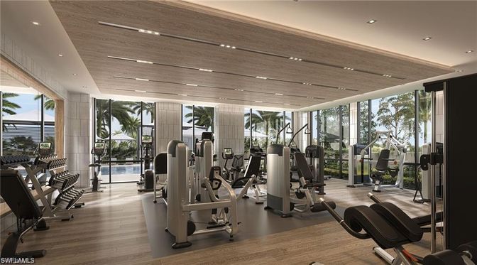 Fitness Equipment, Gym, Interior, Recessed Lighting, Wood Texture Flooring