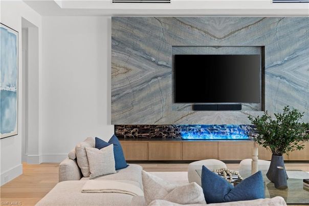 Interior, Living room, Marble Walls, Wood Texture Flooring