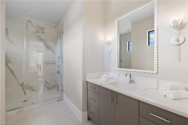 Bathroom, Glass Shower, Interior, Marble Walls