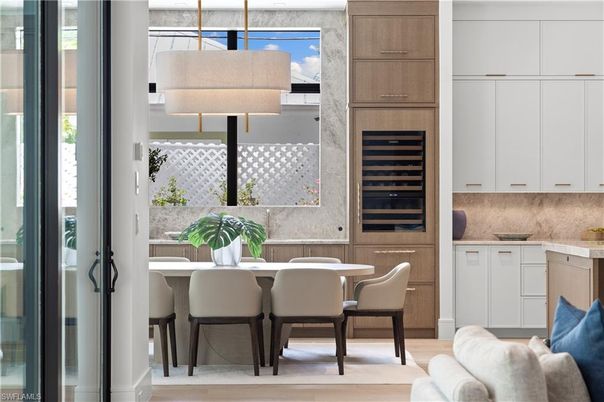 Dining room, Interior, Kitchen, Pendant Lights, Wood Texture Flooring