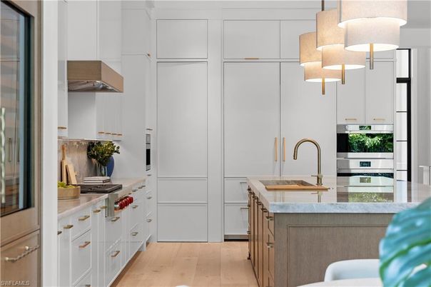 Interior, Kitchen, Pendant Lights, Stainless Steel Appliances, Wood Texture Flooring
