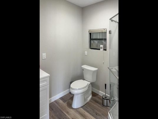 Bathroom, Glass Shower, Interior, Wood Texture Flooring