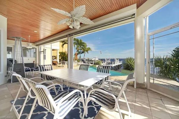 Dining room, Interior, Recessed Lighting, Sun Room, Water, Wooden Ceilings
