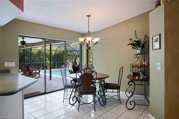 Chandelier, Dining room, Interior, Pool, Sun Room