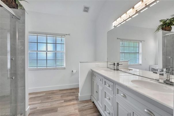 Bathroom, Dual Sink Vanities, Interior, Wood Texture Flooring